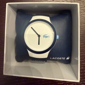 Lacoste White & Navy Round Dial Watch with Light Blue Logo